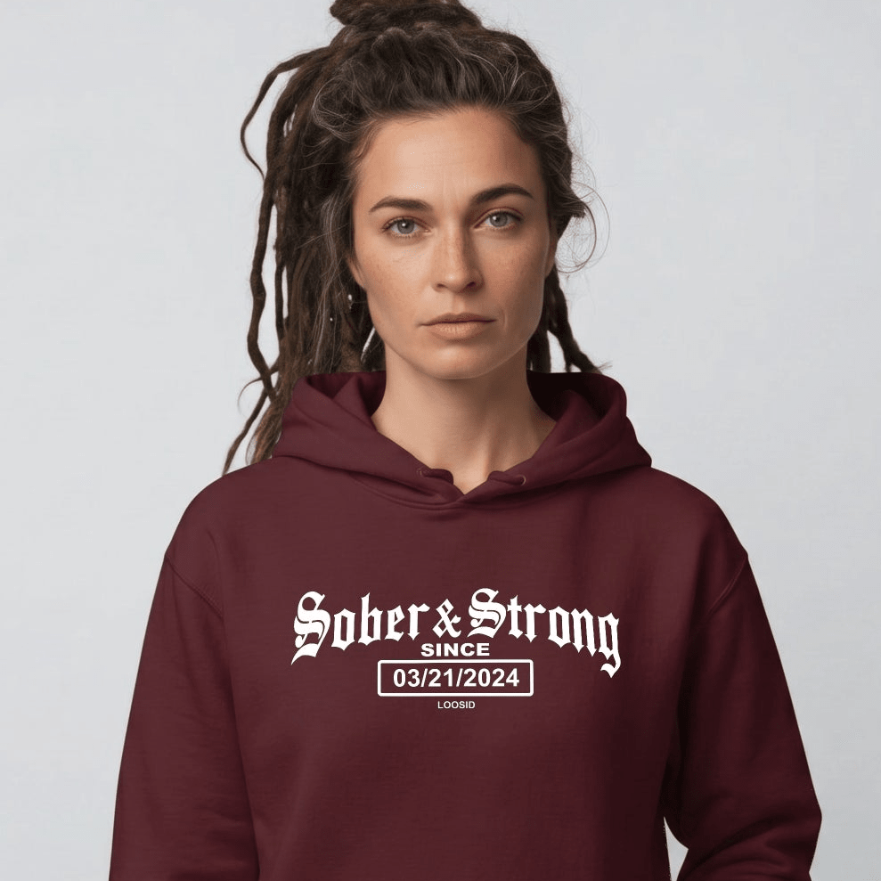 Old School Sober & Strong Recovery Hoodie product photo (view 20)
