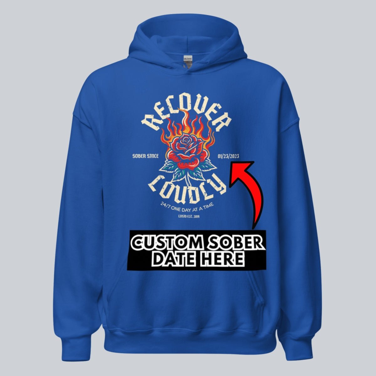 Recover Loudly Custom Sobriety Date Recovery Hoodie packaging detail (view 38)