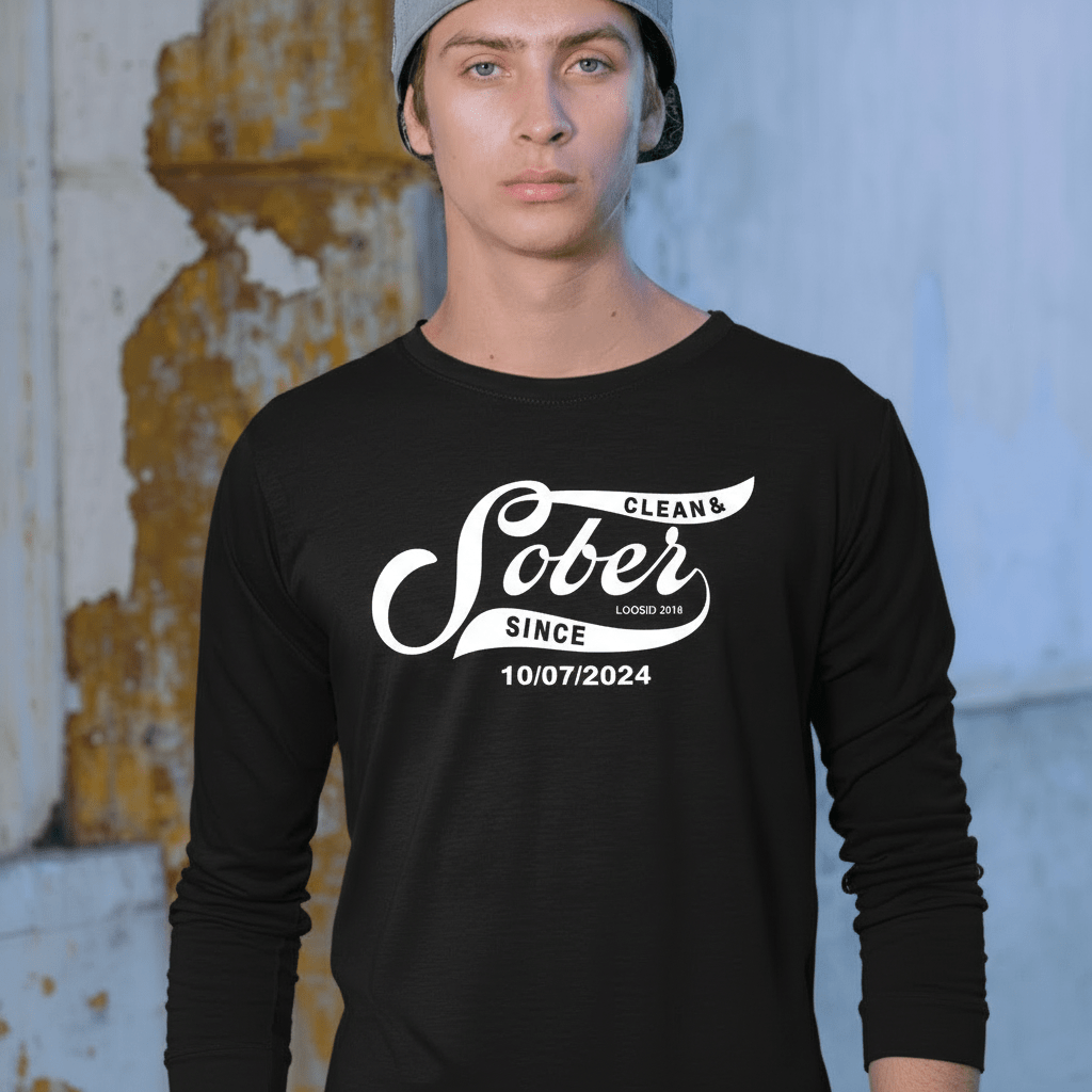 Loosid Sober Since Long Sleeve w Custom Sobriety Date Sober T Shirt featuring the design