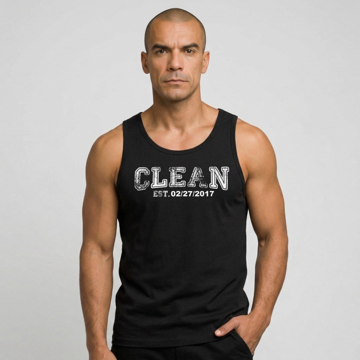 Clean Men's W Personalize Recovery Date Sober Tank Top back view (view 7)