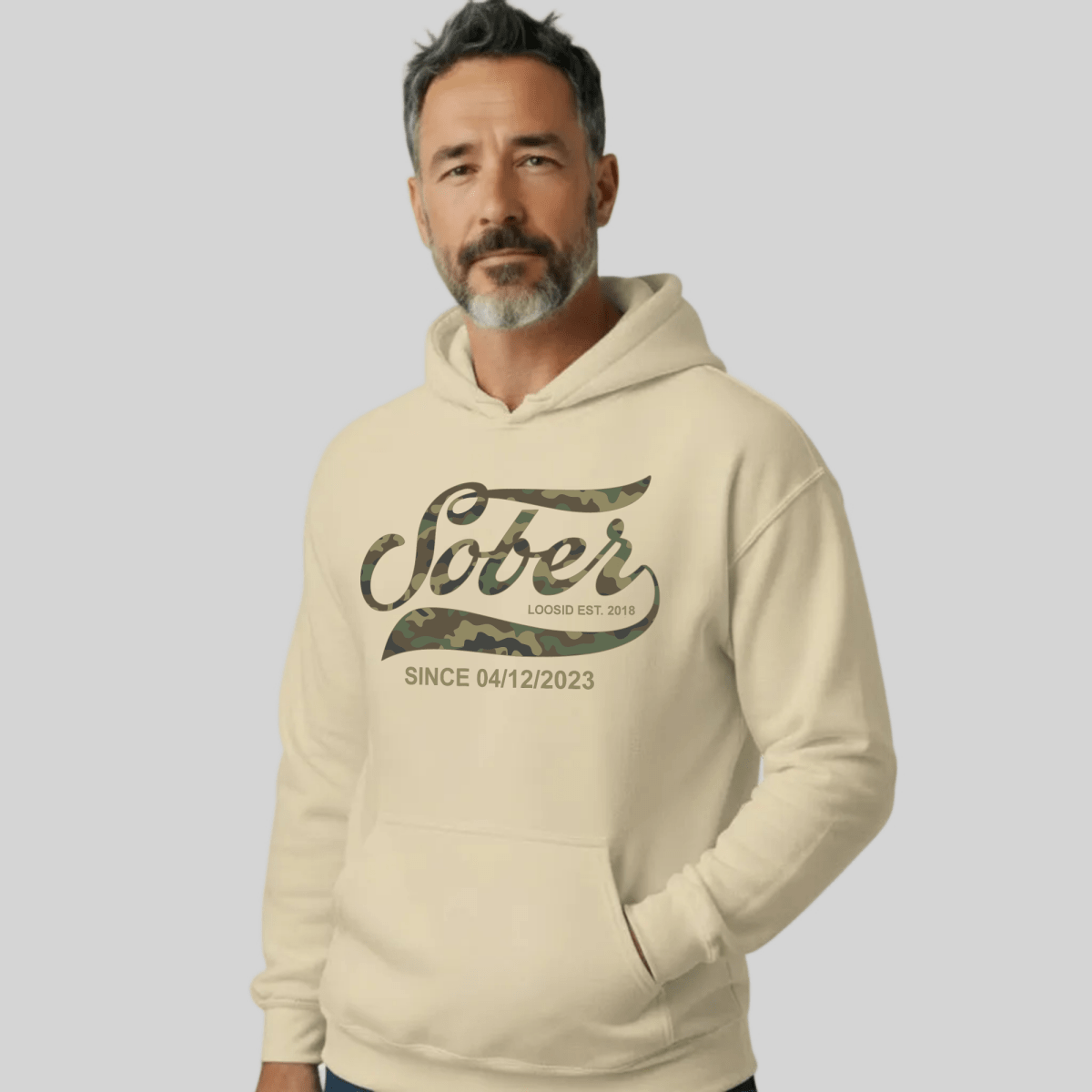 Sober Since Camo Recovery Hoodie packaging detail (view 18)