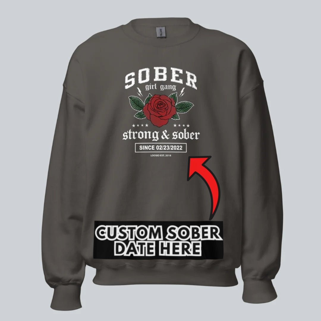 SOBER Girl Gang Strong & Sober Recovery Hoodie back view (view 17)