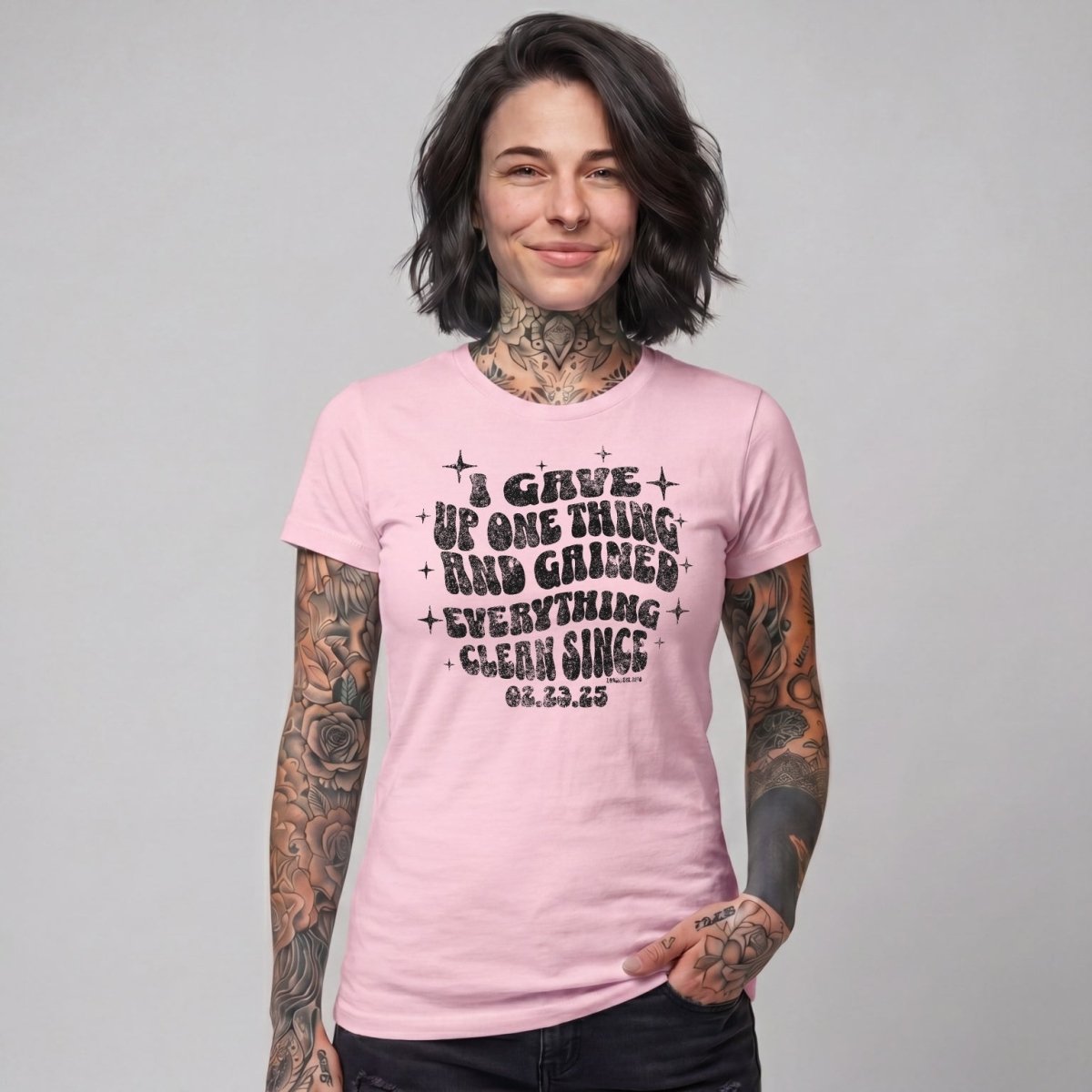 I Gave Up One Thing Women garment dyed Sober T Shirt lifestyle view (view 25)