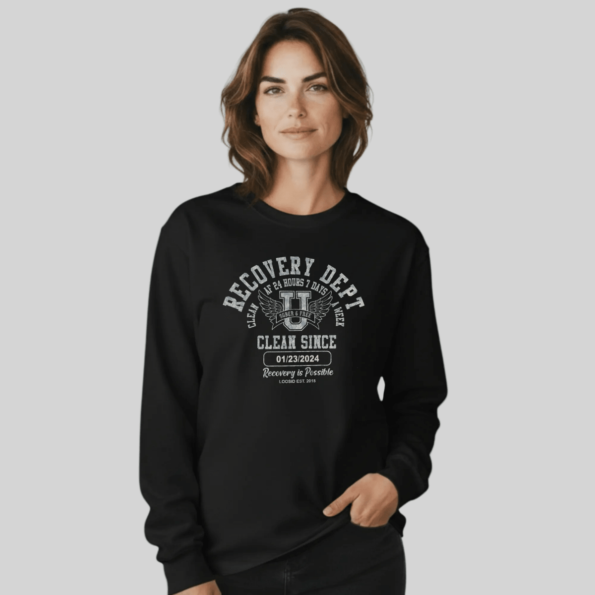 Recovery Dept 24 7 Long Sleeve Sober T Shirt side view (view 6)