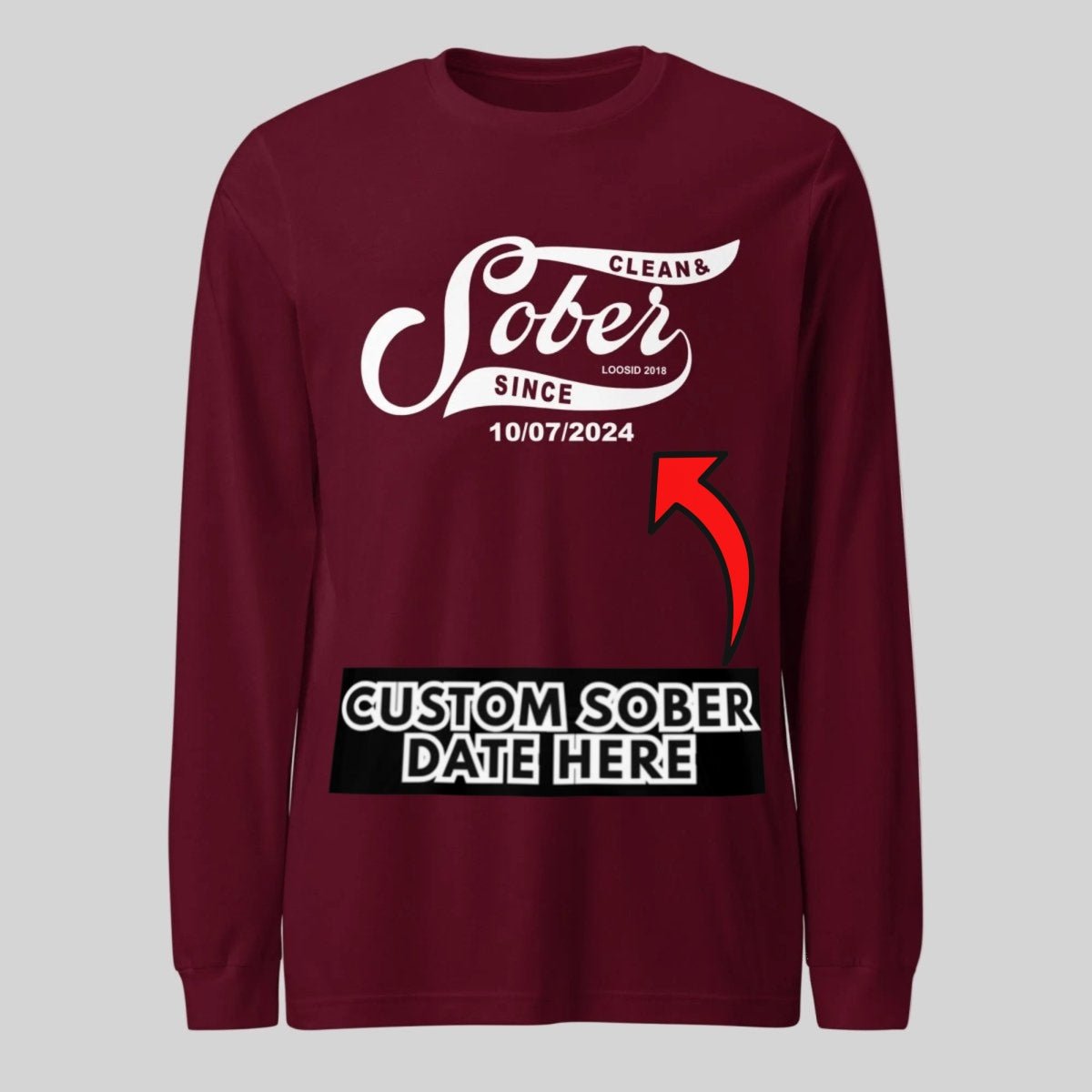 Sober Since Long Sleeve w Custom Sobriety Date Sober T Shirt packaging detail (view 8)