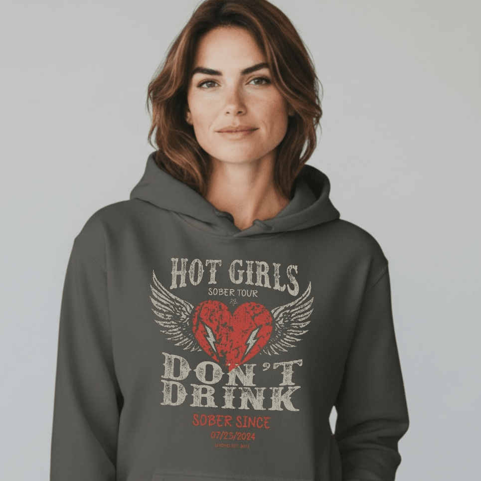 Hot Girls Don't Drink Custom Sobriety Date Recovery Hoodie side view (view 16)