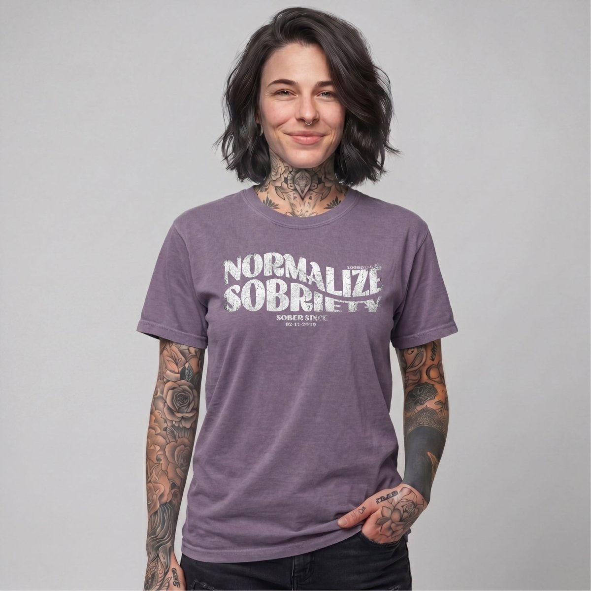 Normalize Sobriety Women garment dyed Sober T Shirt side view (view 16)