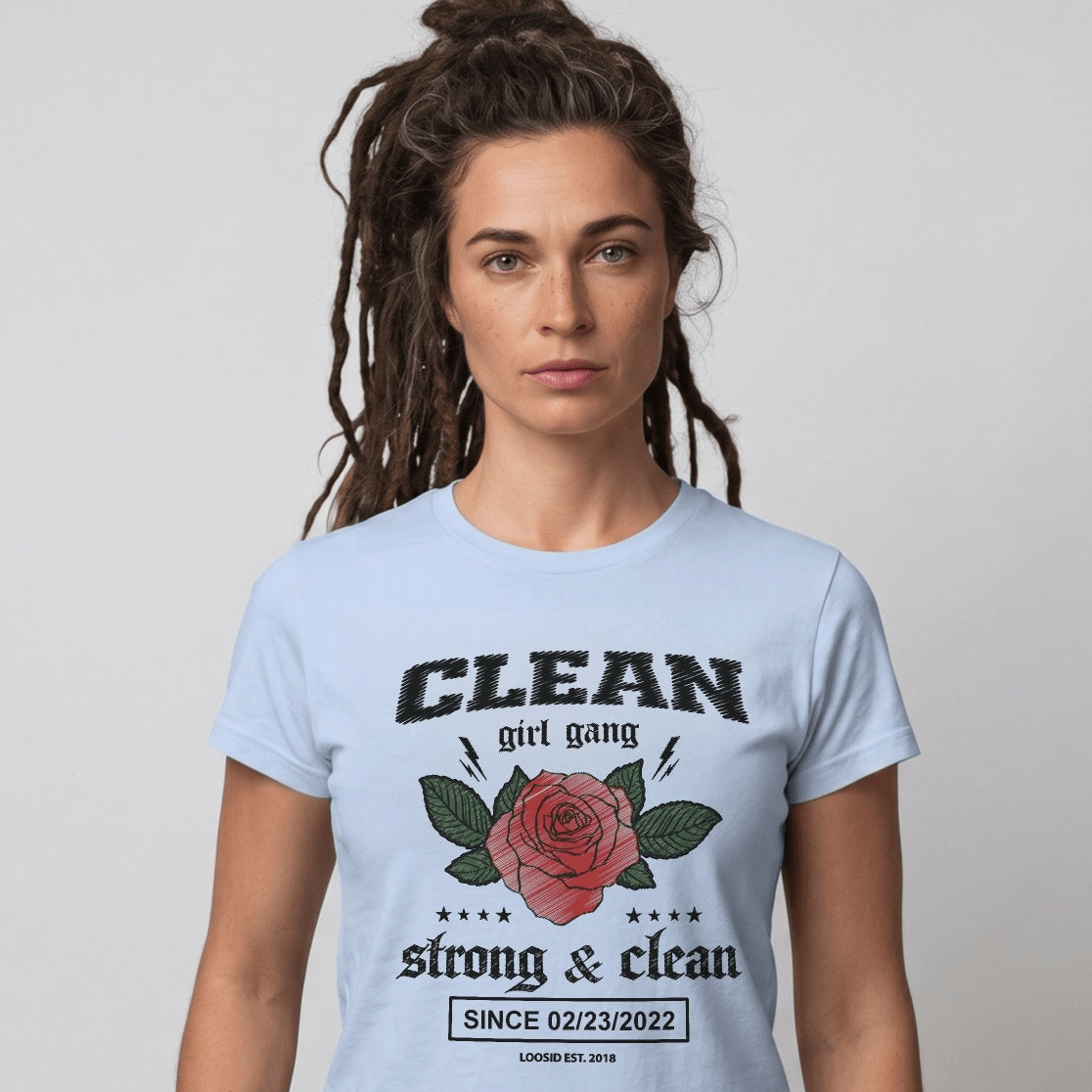 Clean Girl Gang Strong & Clean Sober T Shirt close-up view (view 12)