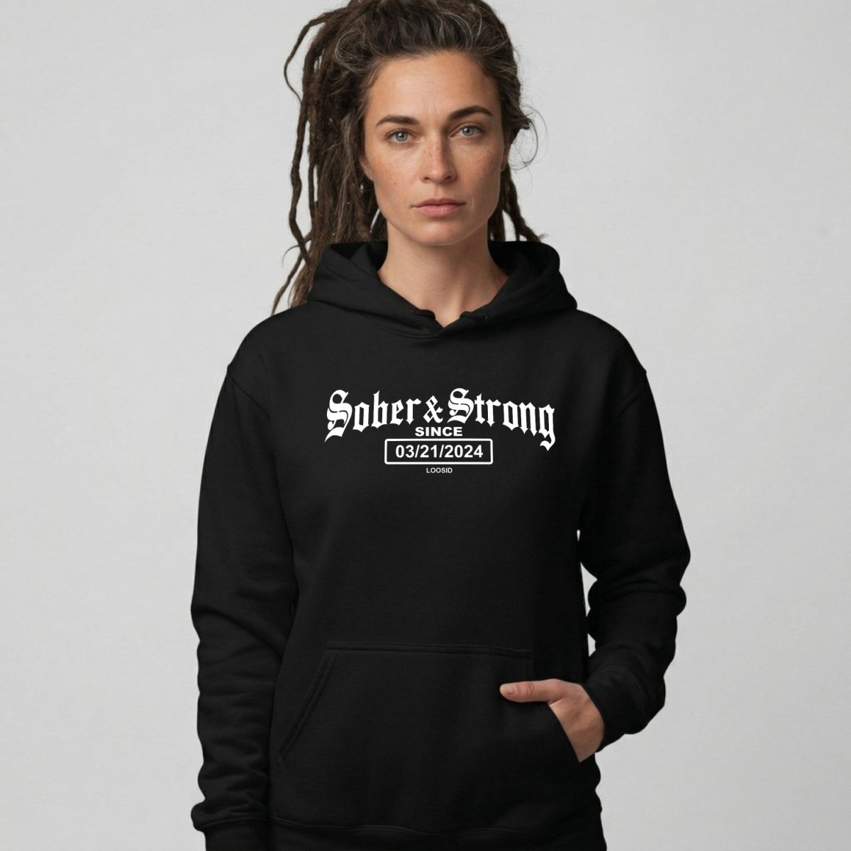 Old School Sober & Strong Recovery Hoodie side view (view 6)