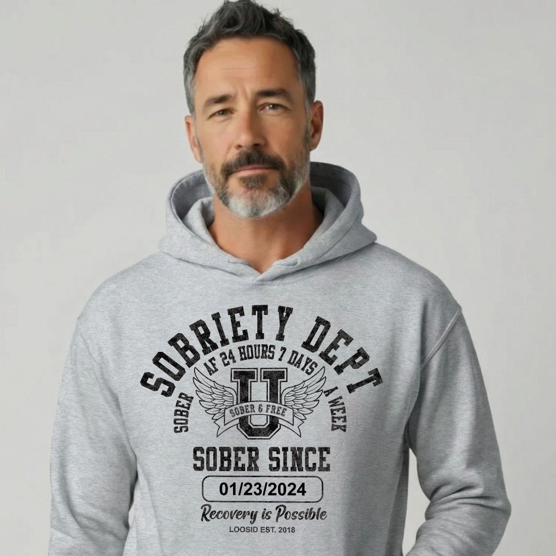 Sobriety Dept Recovery Hoodie fit detail (view 29)