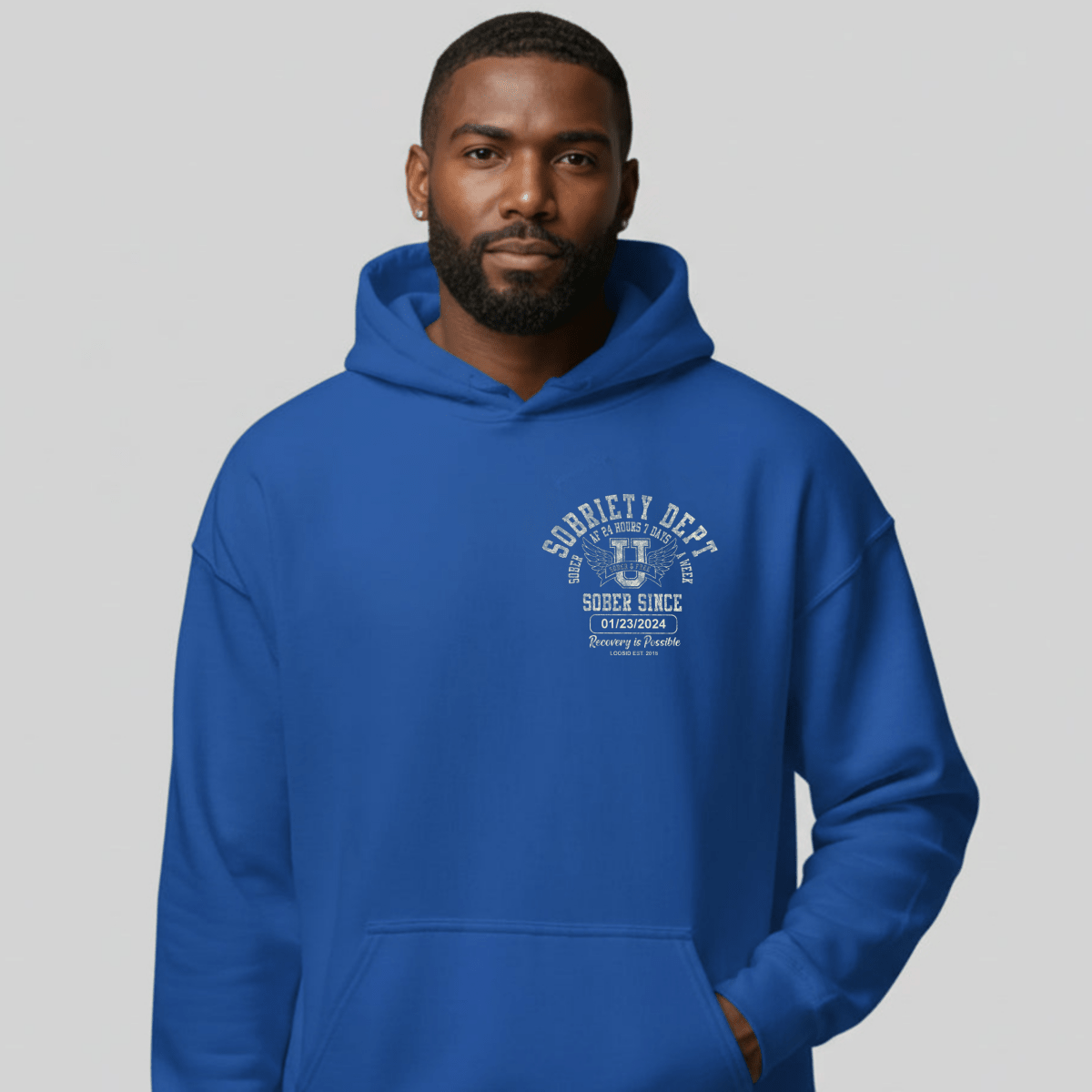 Sobriety Dept Recovery Hoodie lifestyle view (view 15)