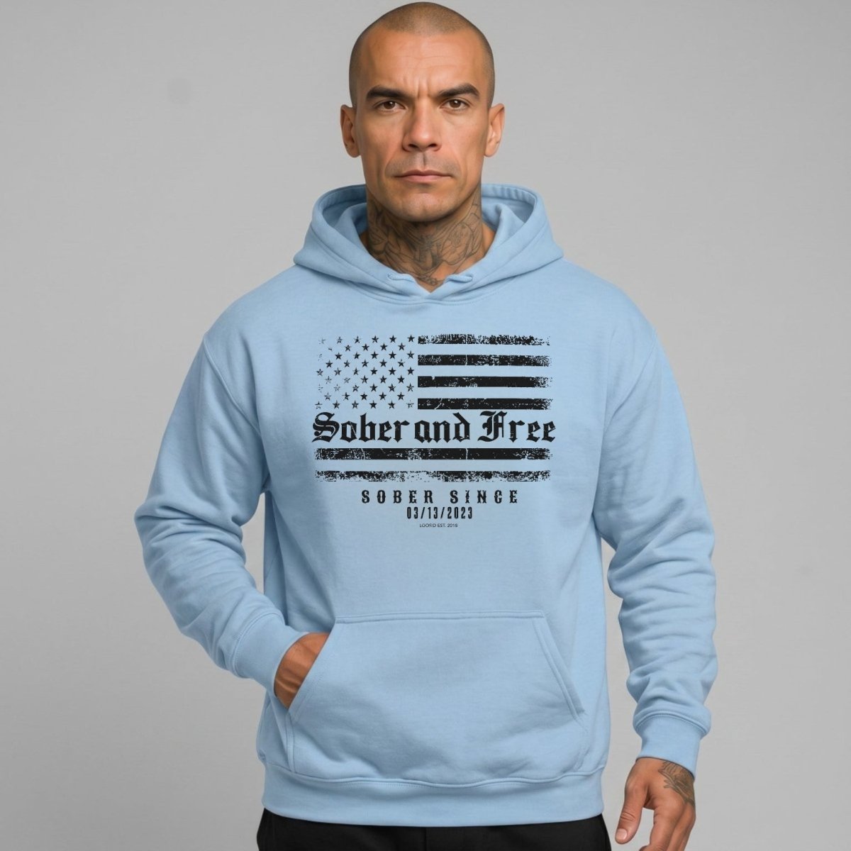 Sober and Free Custom Sobriety Date Recovery Hoodie packaging detail (view 28)