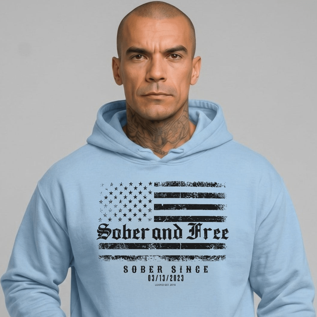 Sober and Free Custom Sobriety Date Recovery Hoodie back view (view 27)