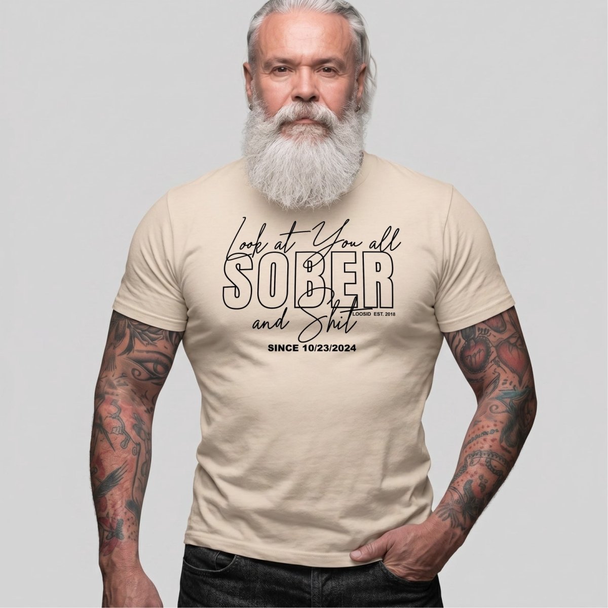 Look At You Sober T Shirt flat lay styled image (view 13)