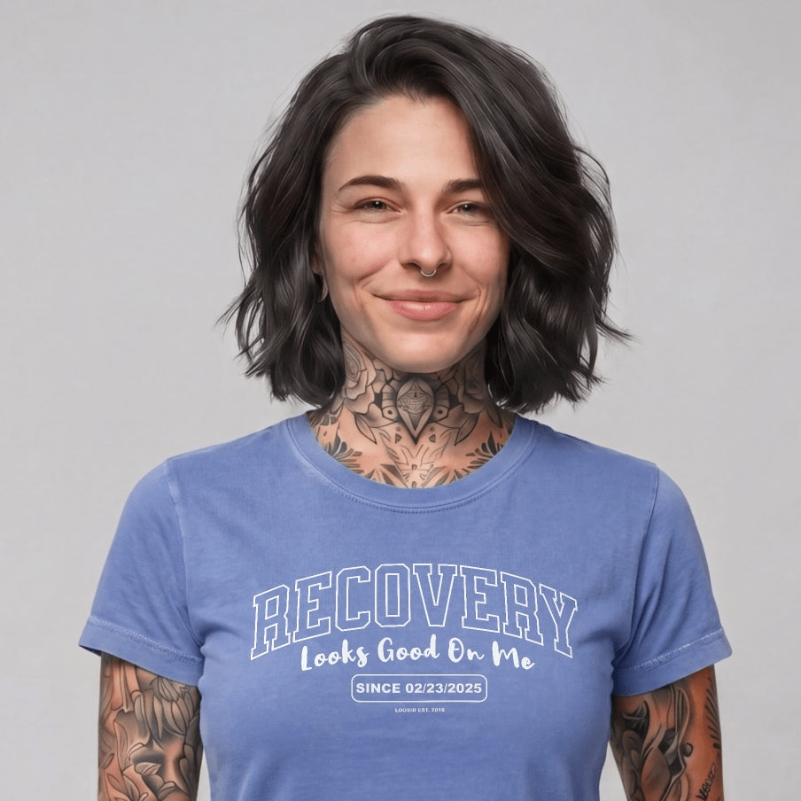 Recovery Looks Good On Me Women garment dyed Sober T Shirt packaging detail (view 18)