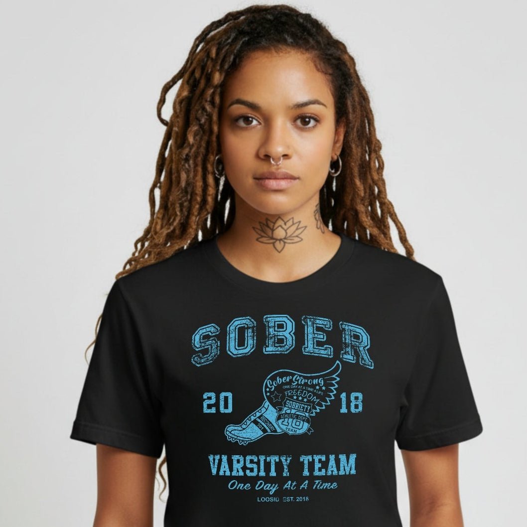 Sober Varsity Team Sober T Shirt close-up view (view 2)