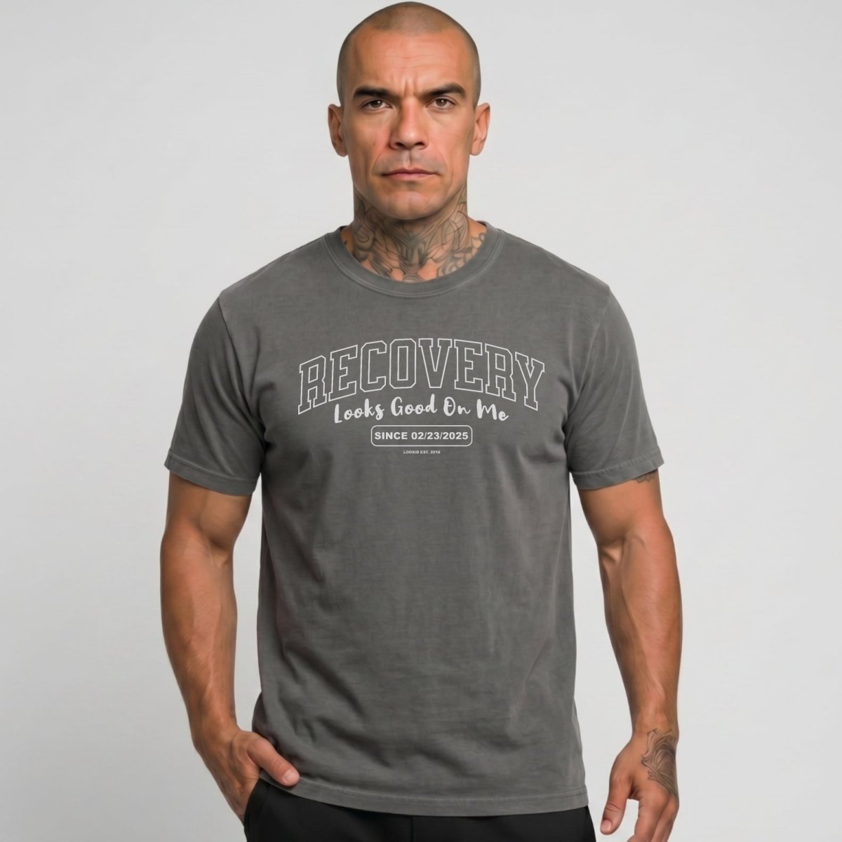 Recovery Looks Good On You Unisex garment dyed Sober T Shirt back view (view 17)