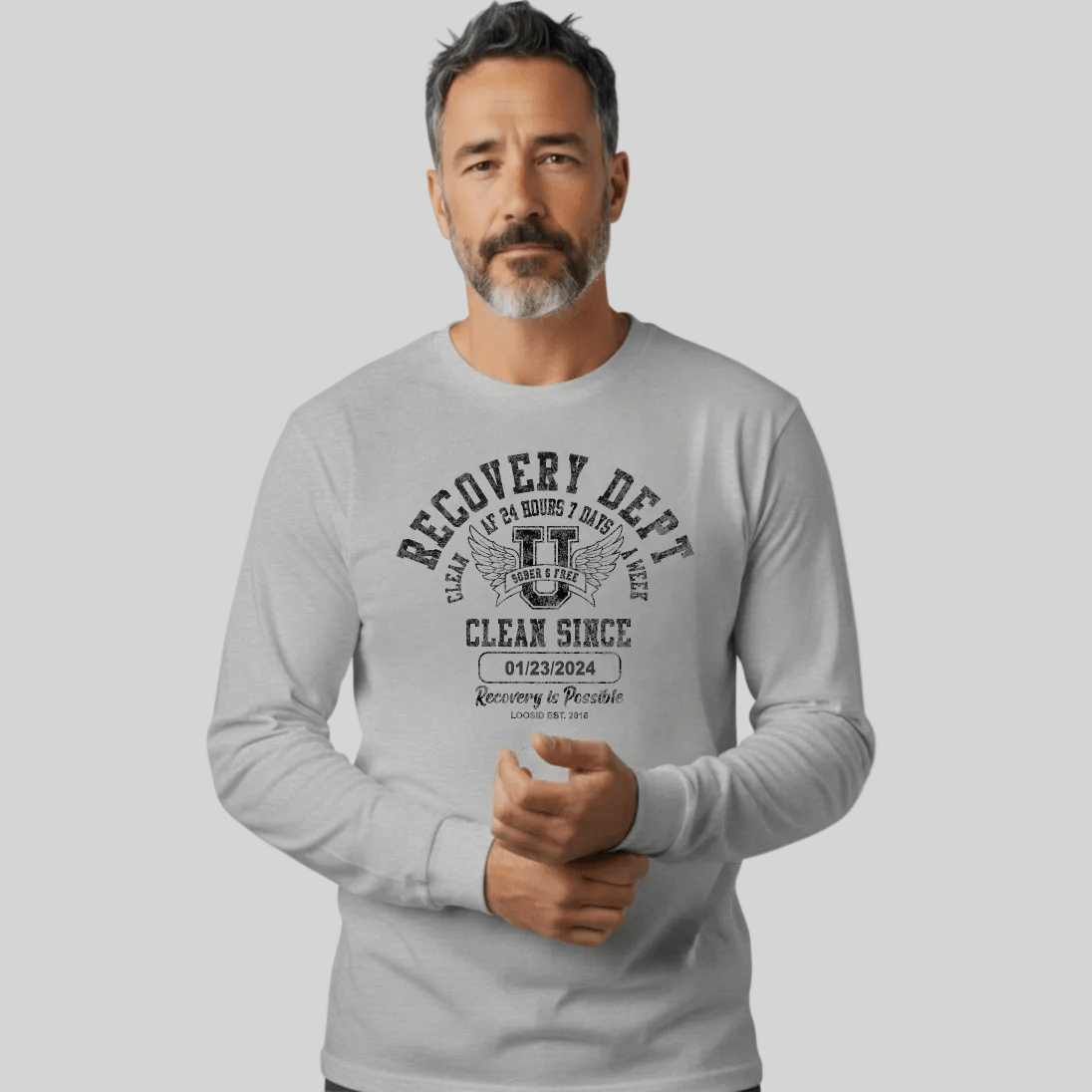 Recovery Dept Clean AF 24 7 Long Sleeve Sober T Shirt close-up view (view 22)