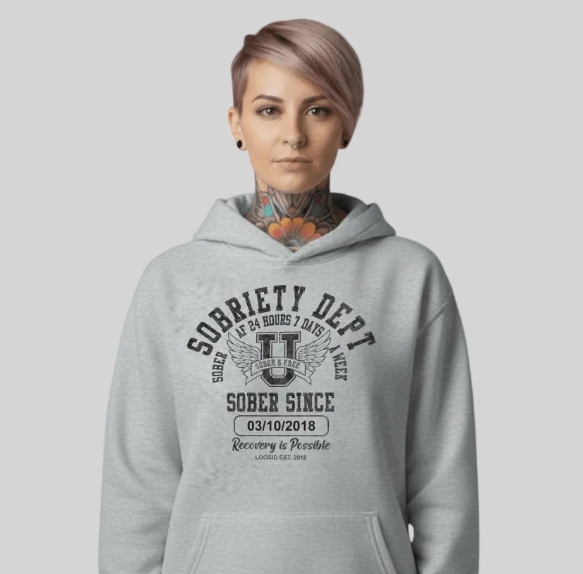 Sobriety Dept Recovery Hoodie lifestyle view (view 25)