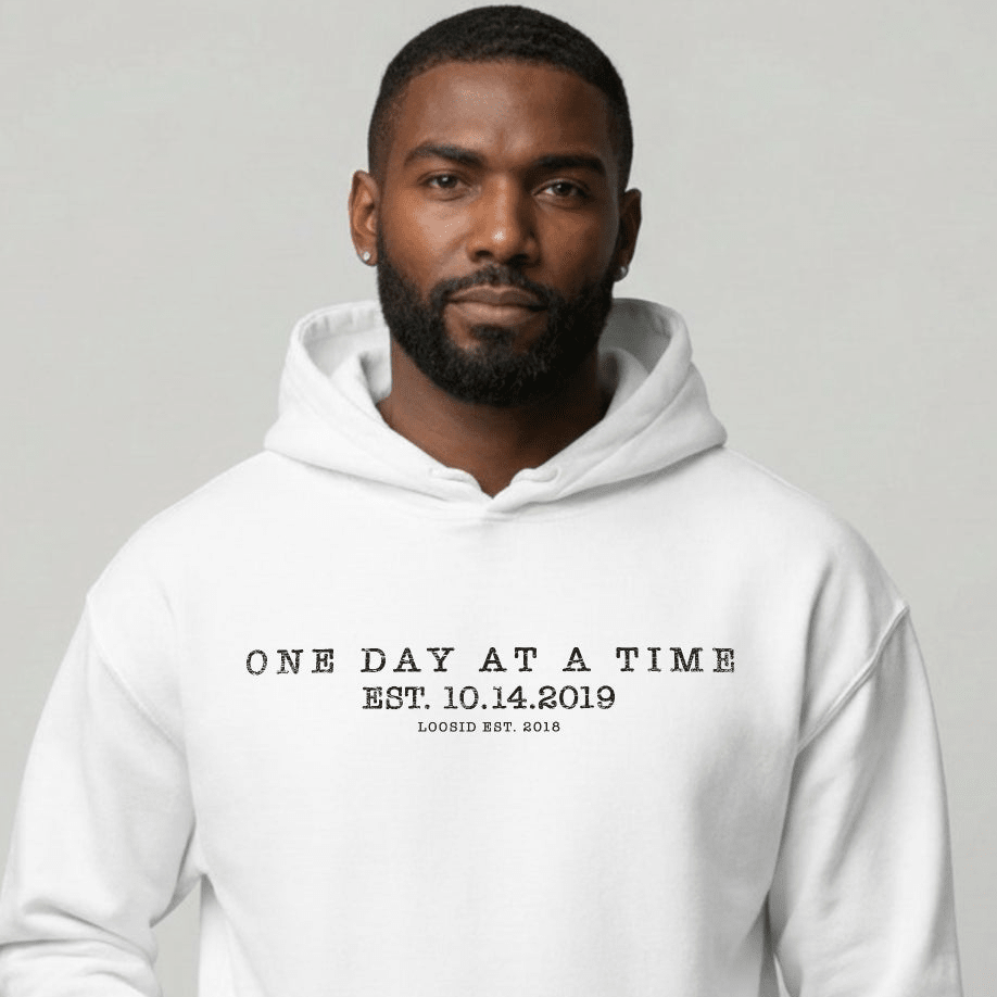 One Day At a Time Recovery Hoodie lifestyle view (view 15)