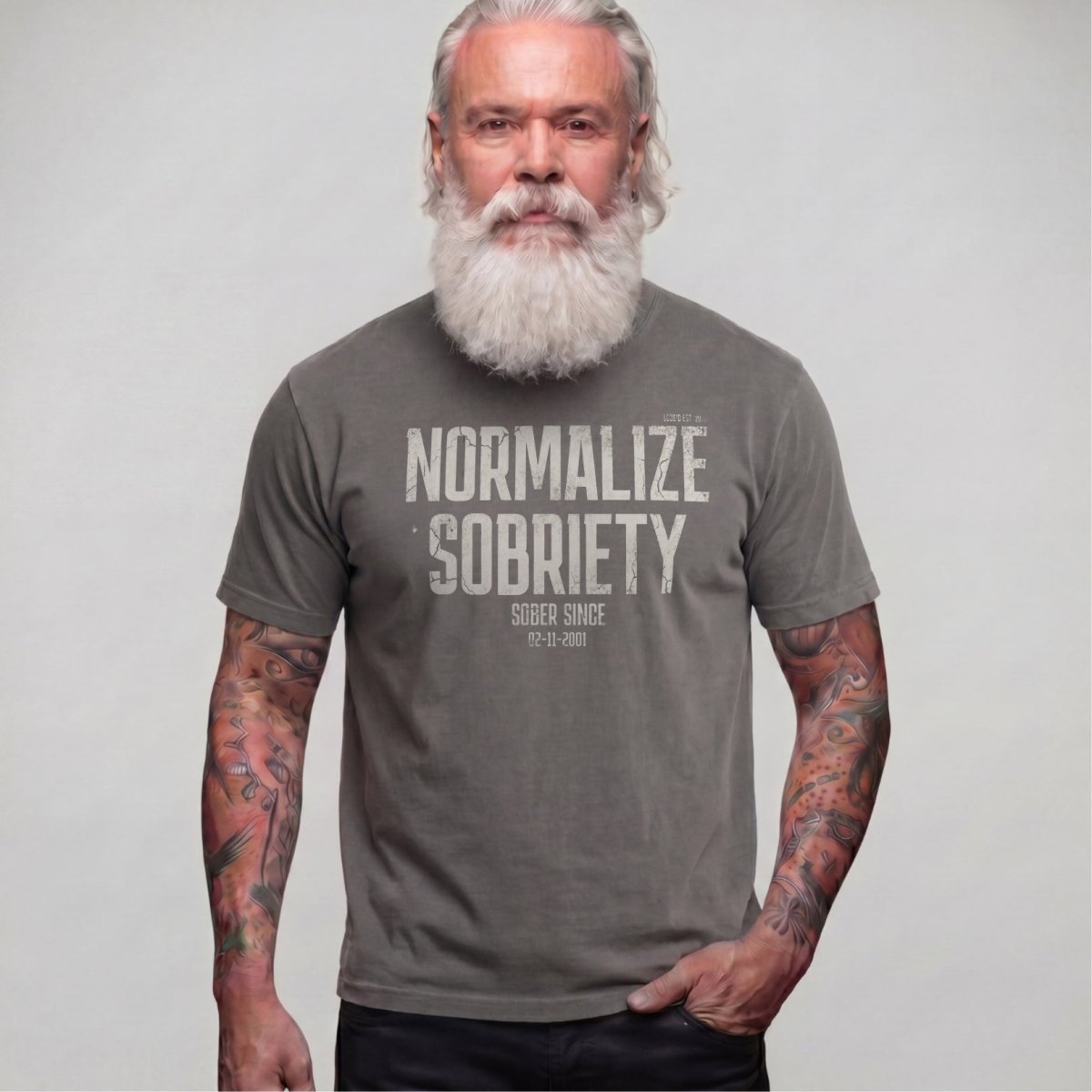 Washed Normalize Sobriety Unisex garment dyed Sober T Shirt flat lay styled image (view 13)