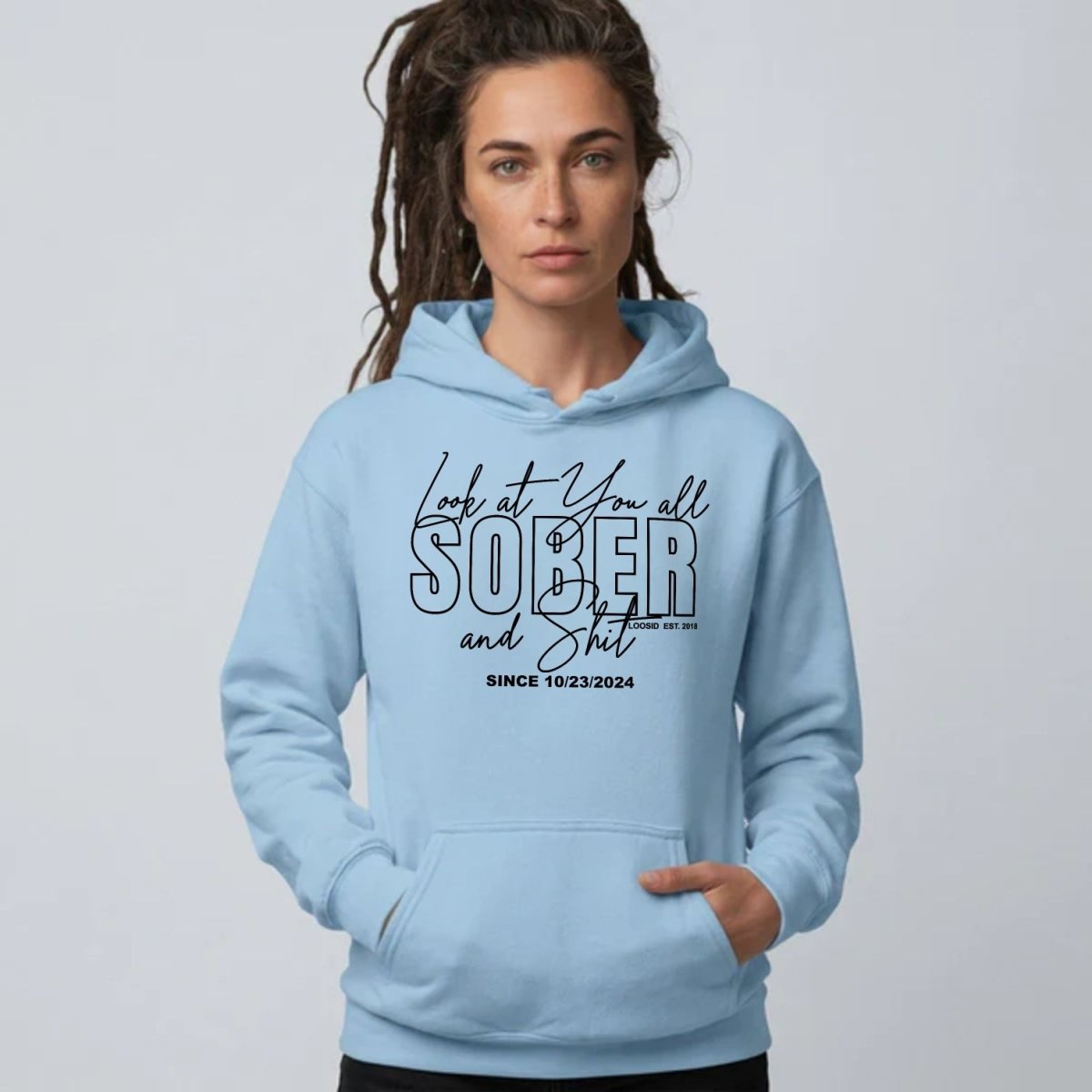 Look at You Sober Recovery Hoodie flat lay styled image (view 33)