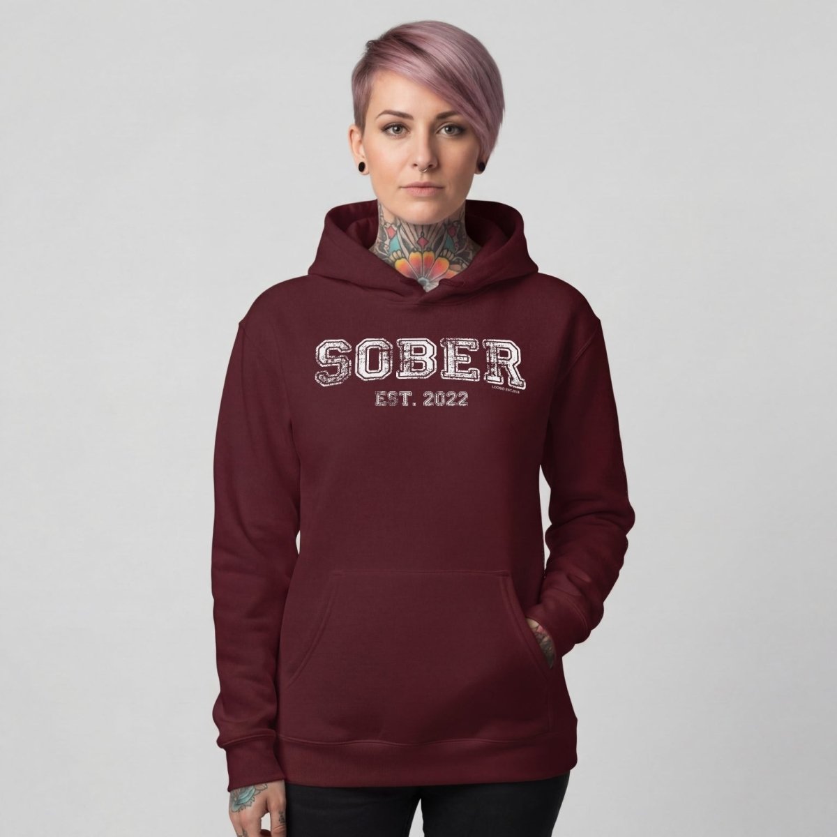 Sober Est. Hoodie w Personalized Sobriety Year Recovery Hoodie flat lay styled image (view 13)