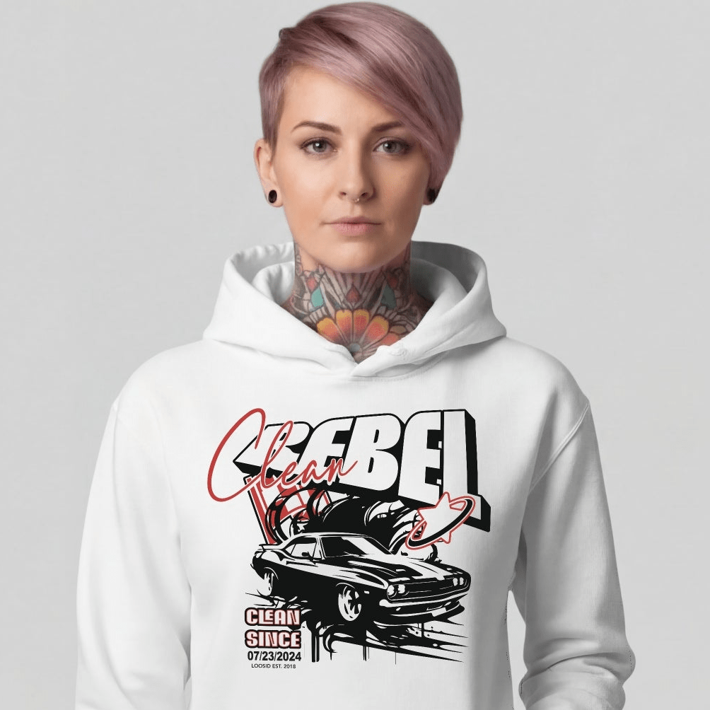 Clean Rebel Custom Recovery Date Recovery Hoodie side view (view 6)