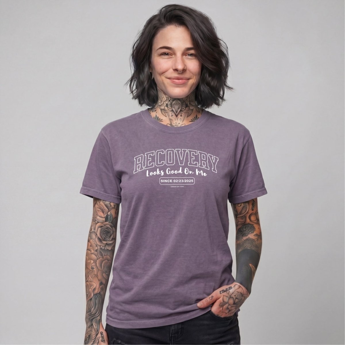 Recovery Looks Good On Me Women garment dyed Sober T Shirt side view (view 16)