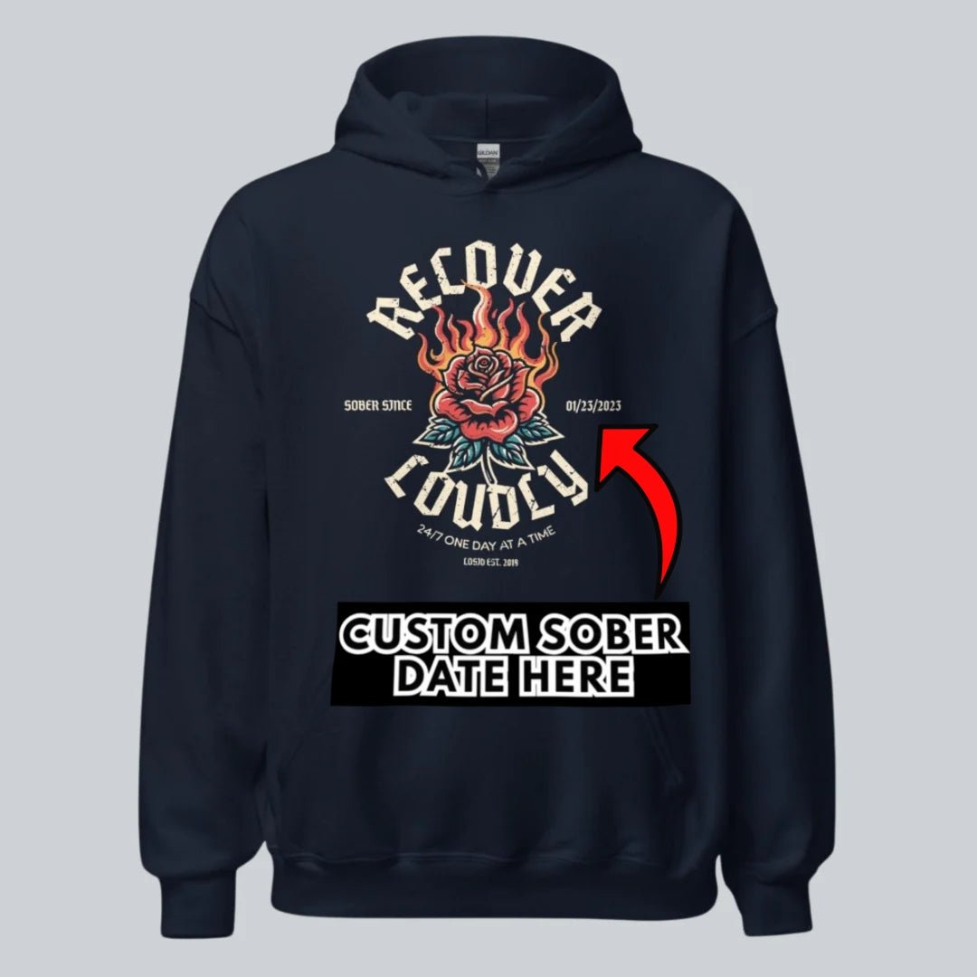 Recover Loudly Women's Custom Sobriety Date Recovery Hoodie fit detail (view 9)