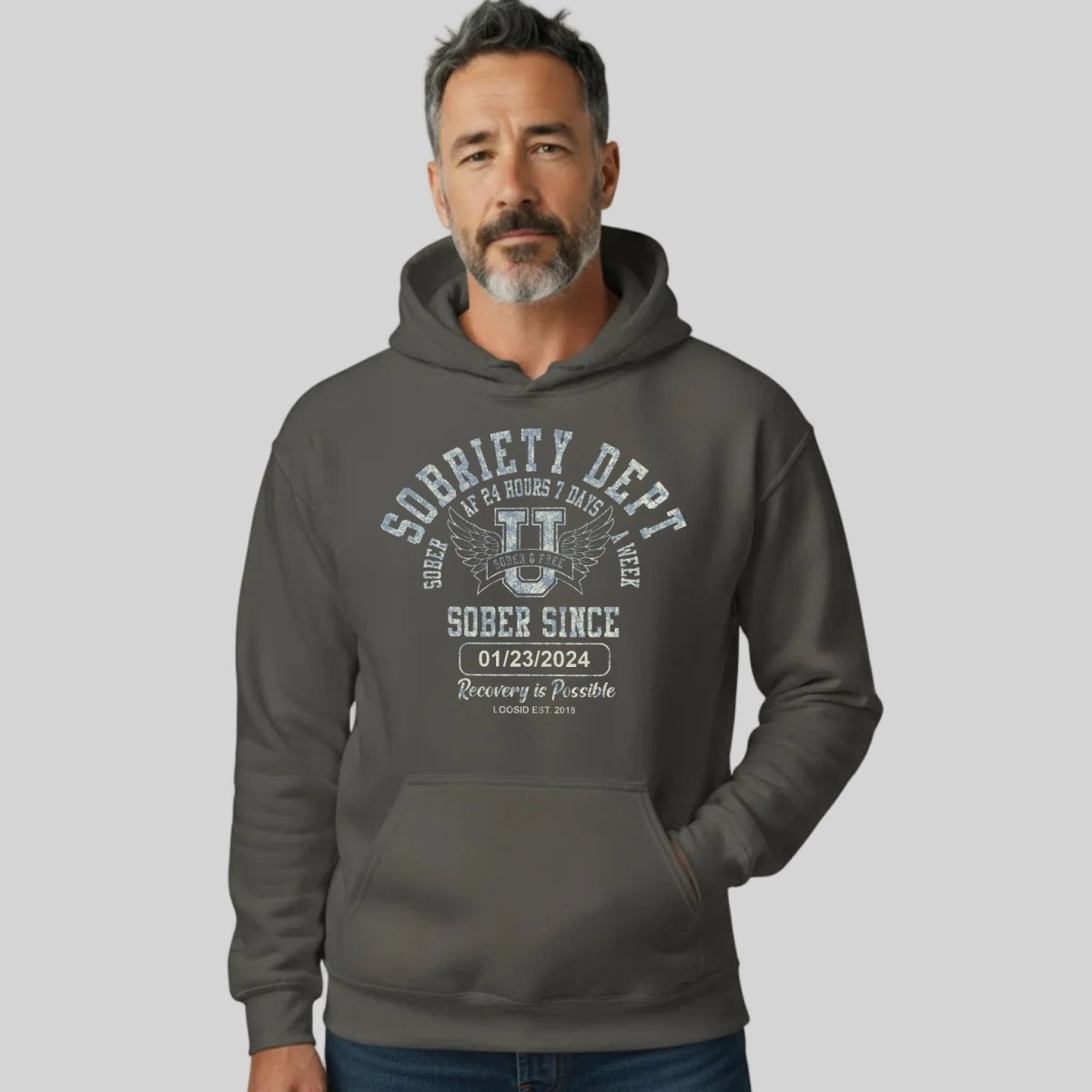Sobriety Dept Recovery Hoodie lifestyle view (view 25)
