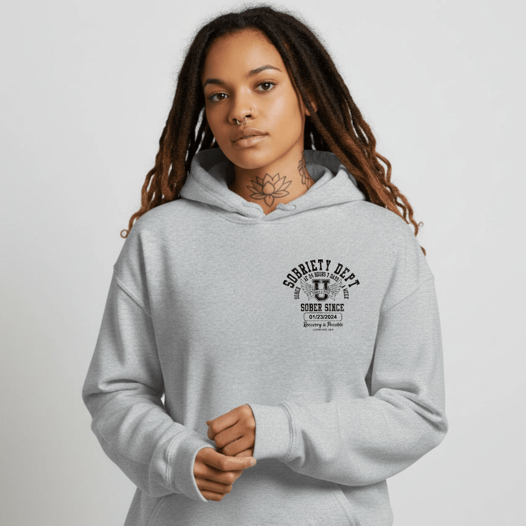 Sobriety Dept Sober AF Recovery Hoodie lifestyle view (view 25)