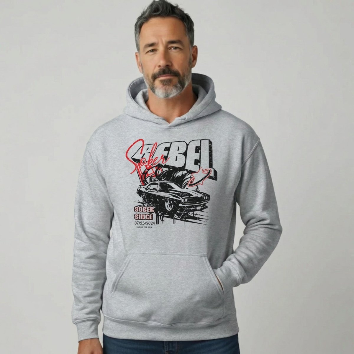 Sober Rebel Custom Sobriety Date Recovery Hoodie fit detail (view 9)