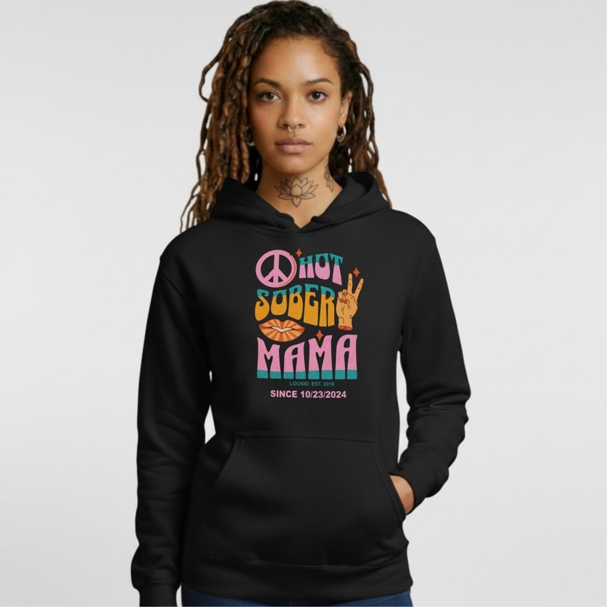 Hot Sober Mama Recovery Hoodie fit detail (view 9)