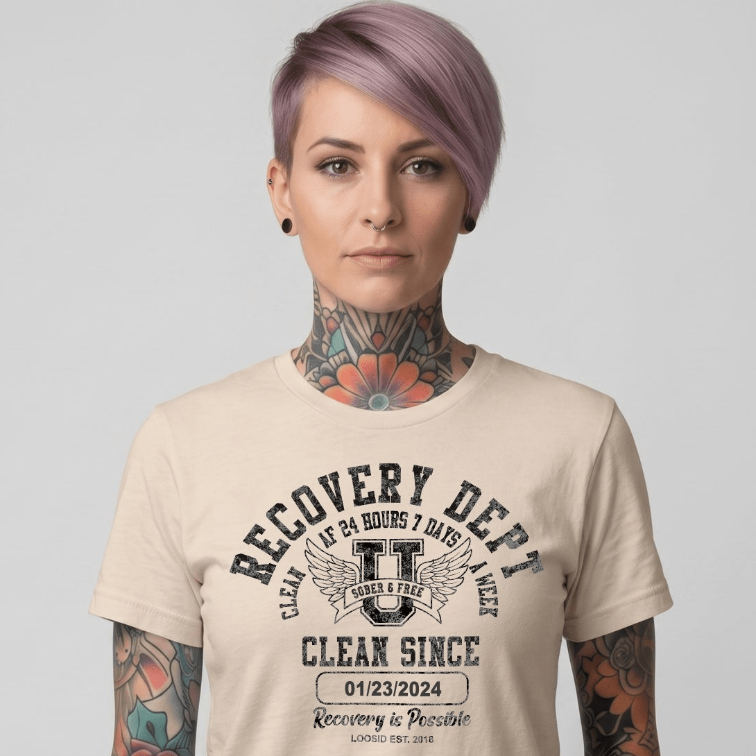Clean Since Sobriety Sober T Shirt featuring the design (view 21)