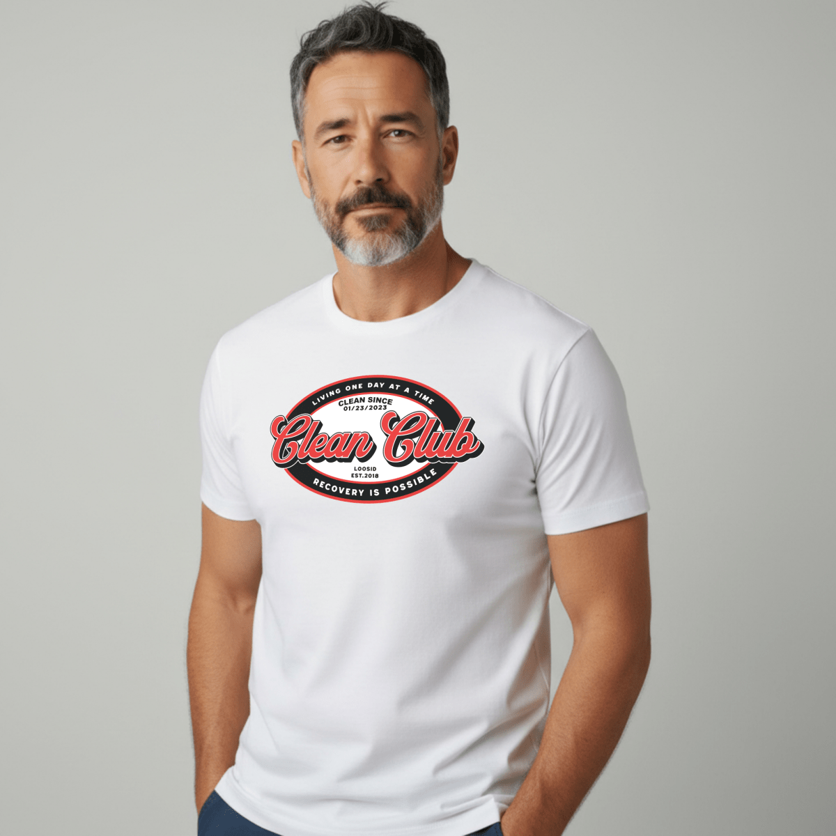 Clean Club Badge Unisex with Custom Recovery Sober T Shirt product photo (view 10)
