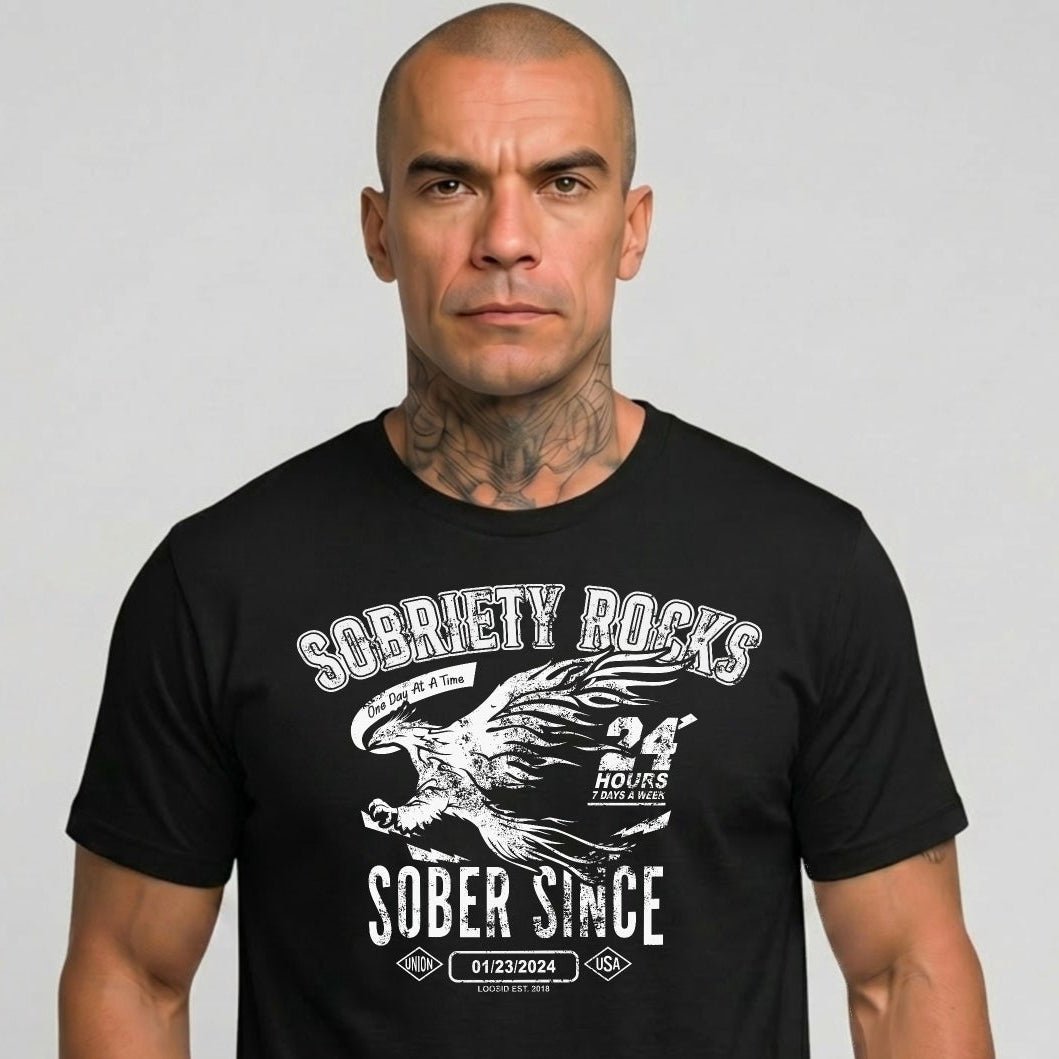 Loosid Sober Since Sober T Shirt featuring the design
