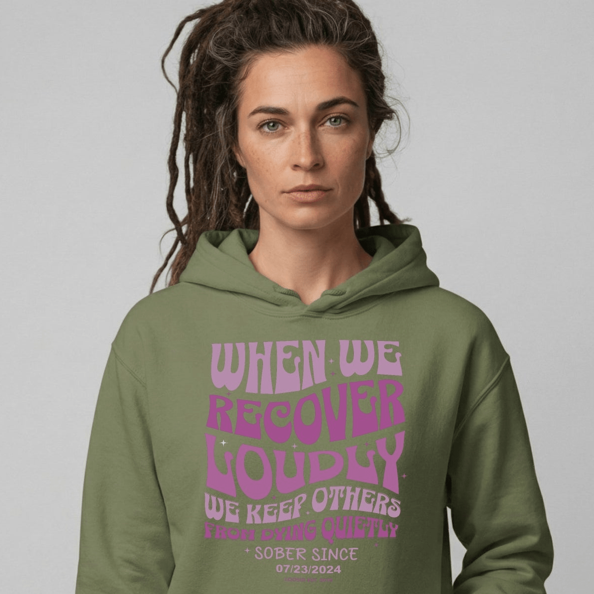 When We Recover Loudly Custom Sobriety Date Recovery Hoodie side view (view 36)