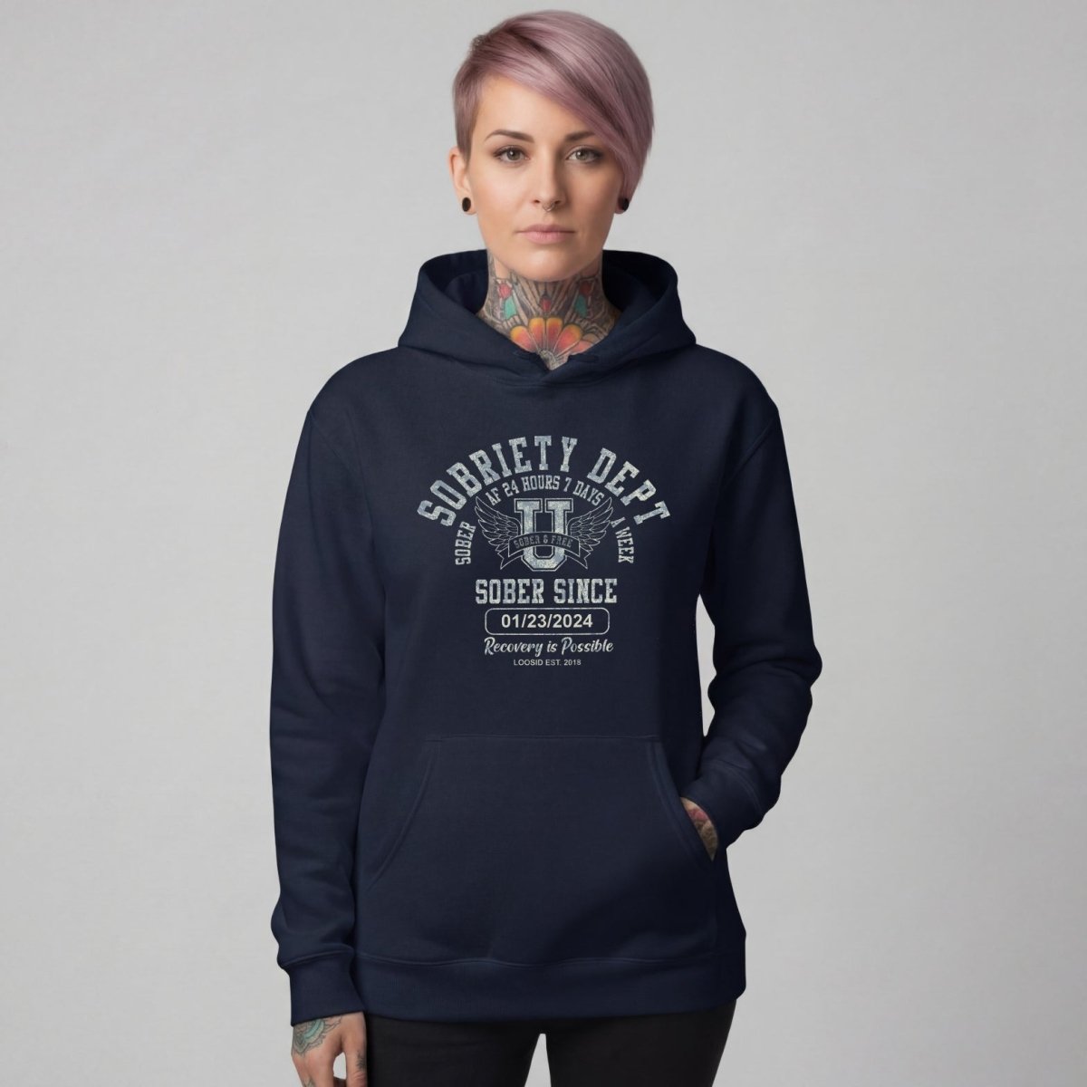 Sobriety Dept Recovery Hoodie lifestyle view (view 15)