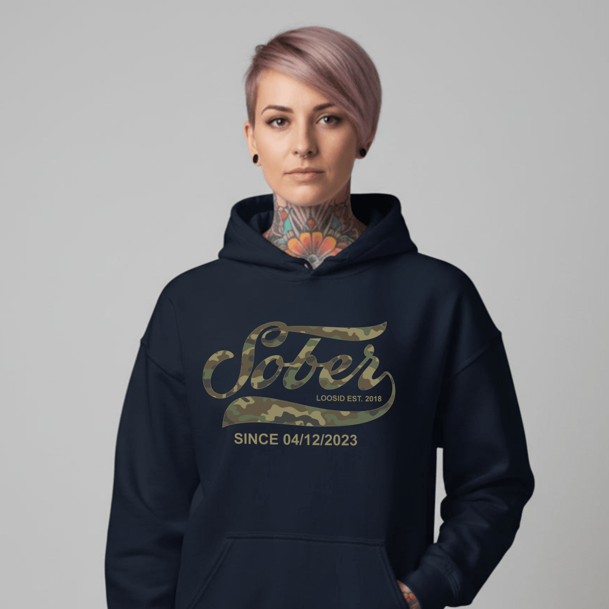 Sober Since Camo Recovery Hoodie back view (view 7)