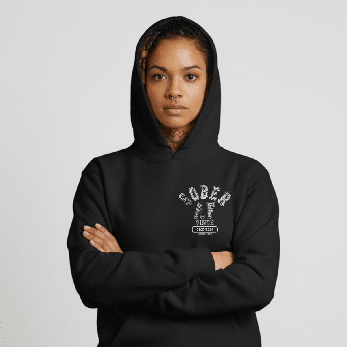 Sober AF Recovery Hoodie lifestyle view (view 5)