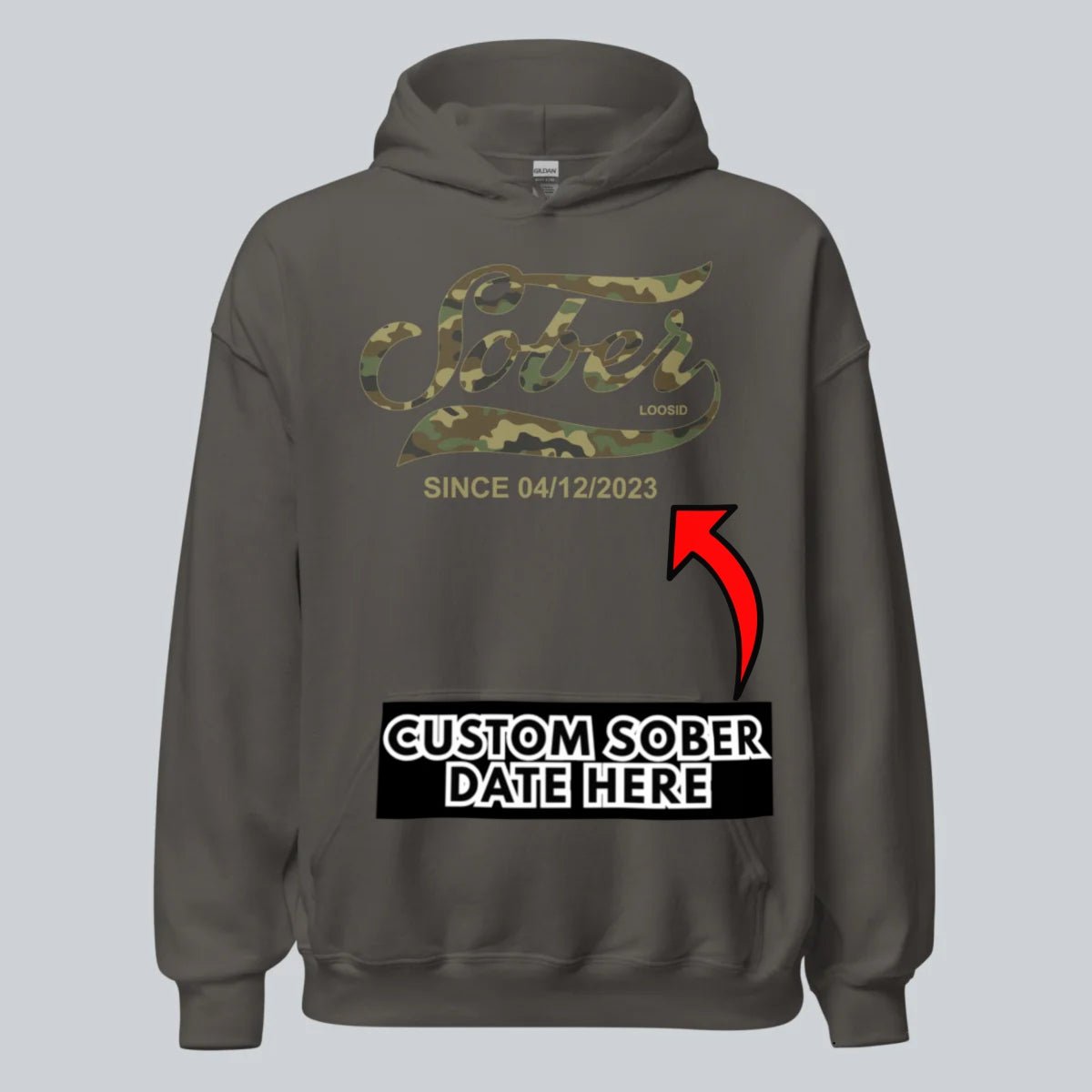 Sober Since Camo Recovery Hoodie packaging detail (view 8)