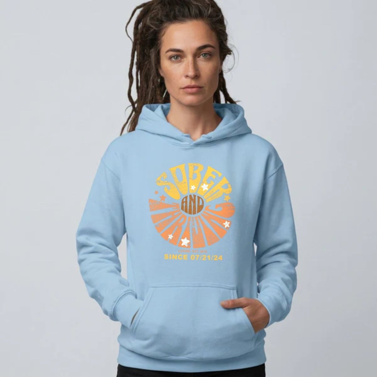 Sober & Thriving Recovery Hoodie close-up view (view 32)