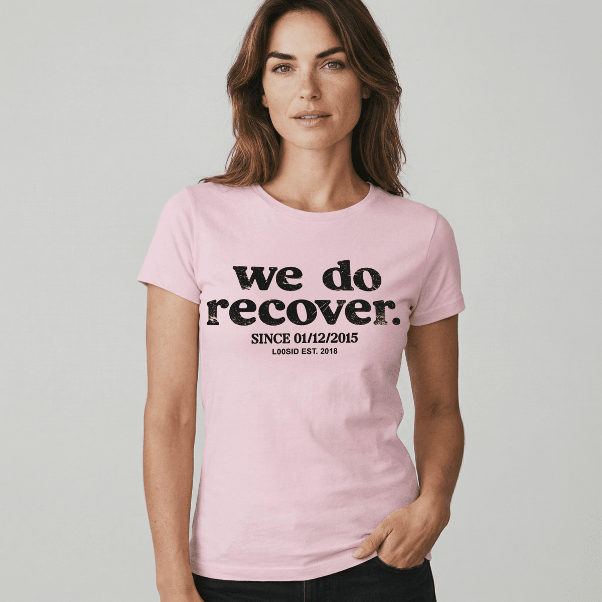We Do Recover Sober T Shirt flat lay styled image (view 13)
