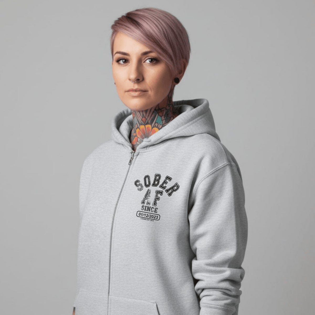 Sober AF Since Zip Recovery Hoodie lifestyle view (view 25)