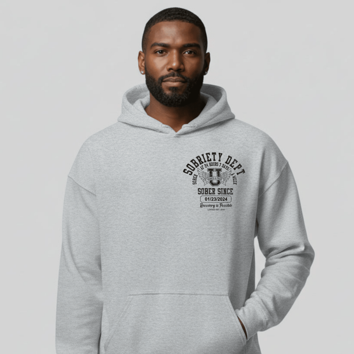 Sobriety Dept Recovery Hoodie lifestyle view (view 25)