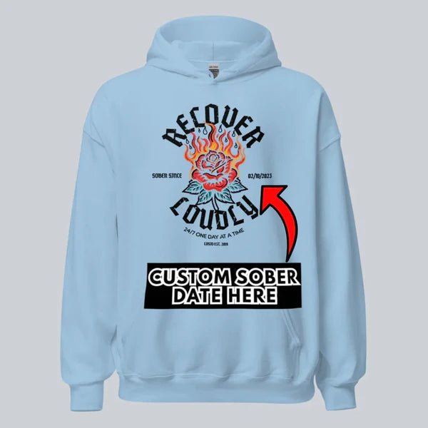 Recover Loudly Custom Sobriety Date Recovery Hoodie packaging detail (view 38)