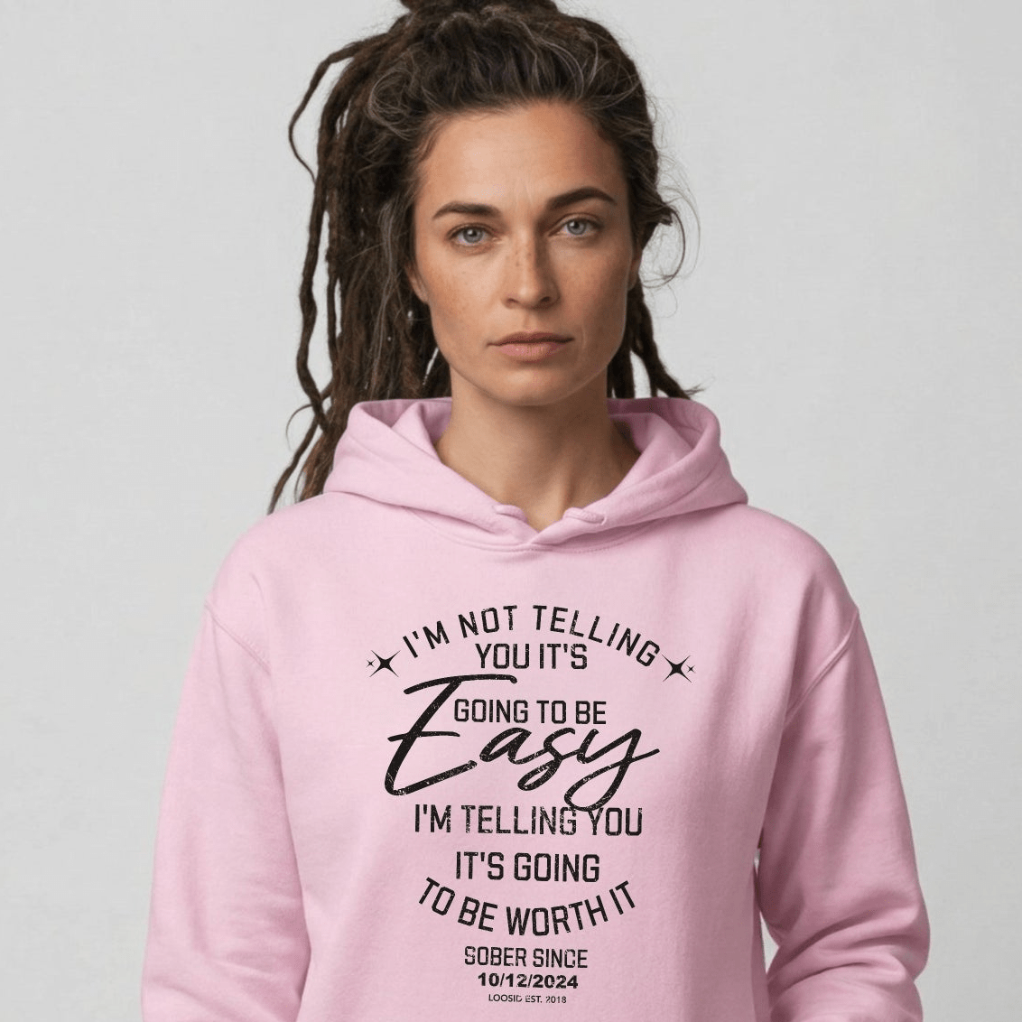 I'm Not Telling Your It's Easy Custom Sobriety Recovery Hoodie close-up view (view 22)