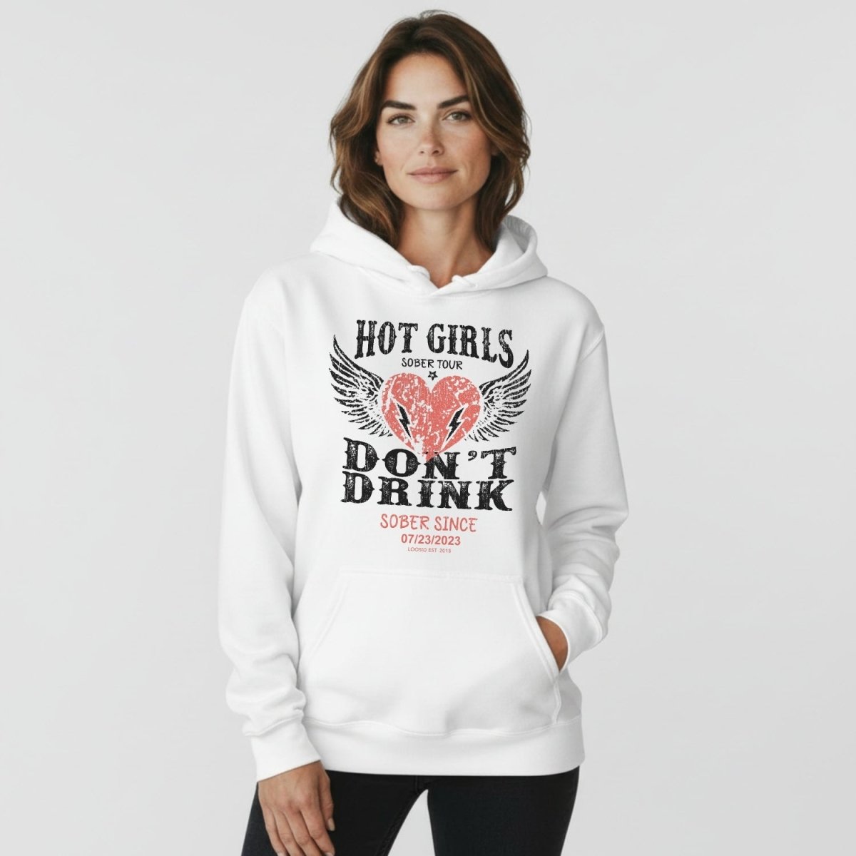 Hot Girls Don't Drink Custom Sobriety Date Recovery Hoodie graphic detail (view 34)