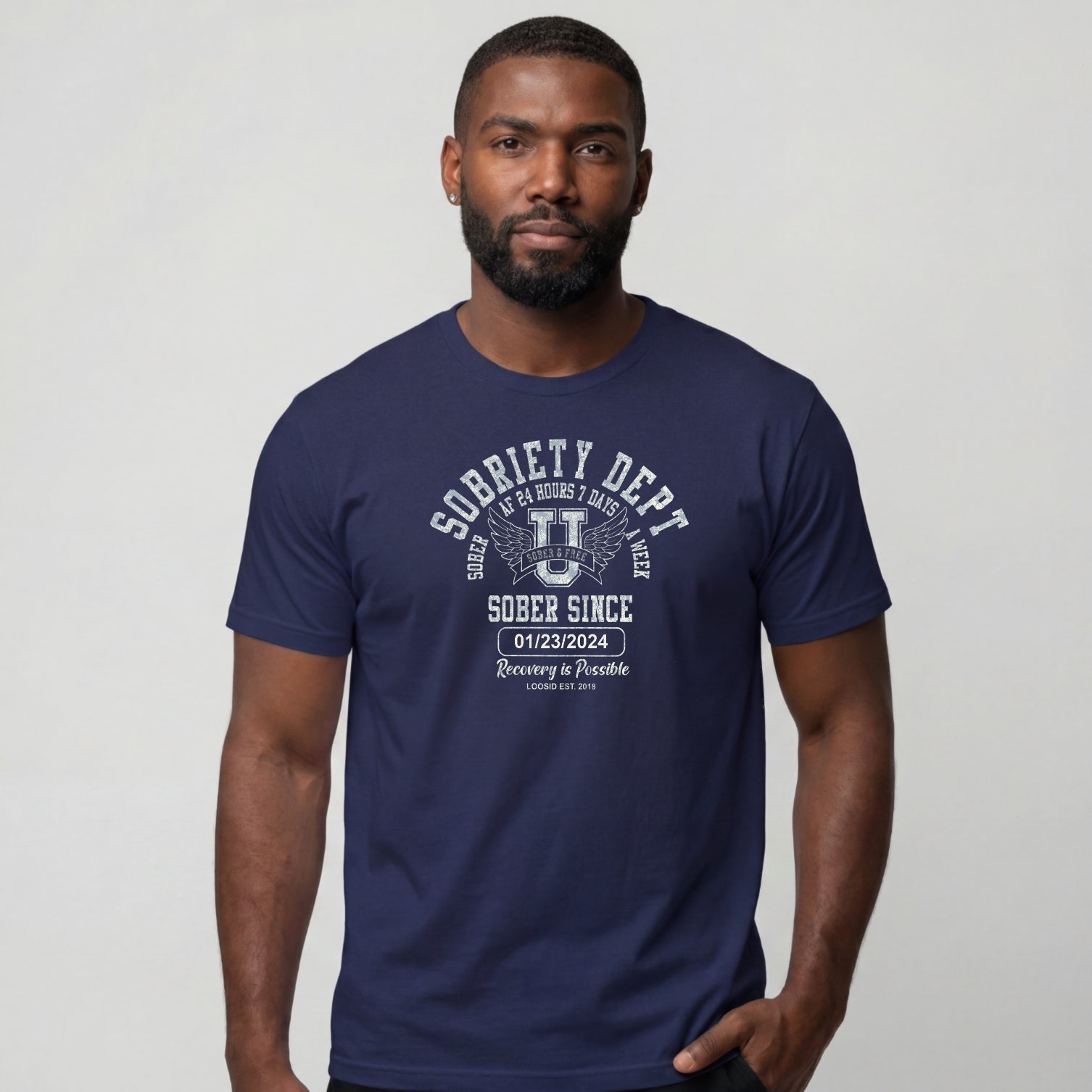 Sobriety Dept Men's T-Shirt with Custom Sobriety Date